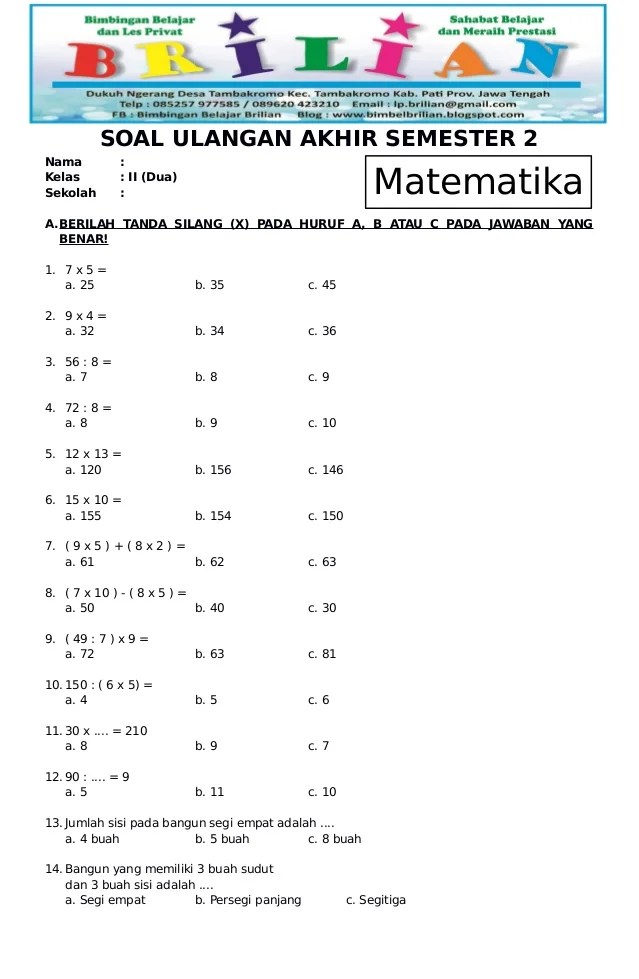 10 Rahasia Menguasai Soal Kelas 2 SD Matematika Semester 2 Agar Nilai Anak Melonjak
