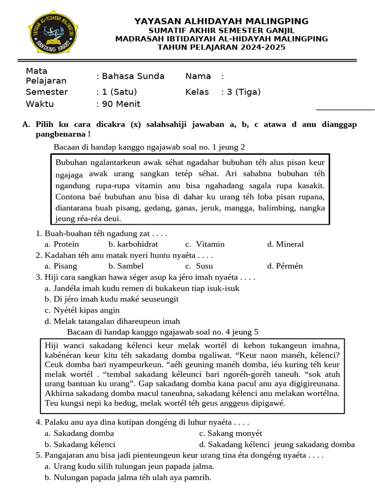 15 Contoh Soal B Sunda Kelas 3 Semester 2 Terbaru yang Sering Keluar Saat Ujian Sekolah 15 Contoh Soal B Sunda Kelas 3 Semester 2 Terbaru yang Sering Keluar Saat Ujian Sekolah