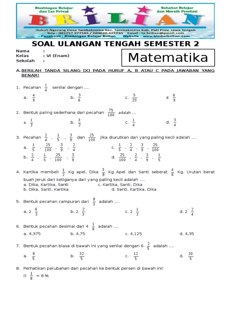 5 Rahasia Lolos Ujian Akhirnya Terungkap Link Download Soal UTS Matematika Kelas 6 Semester 2