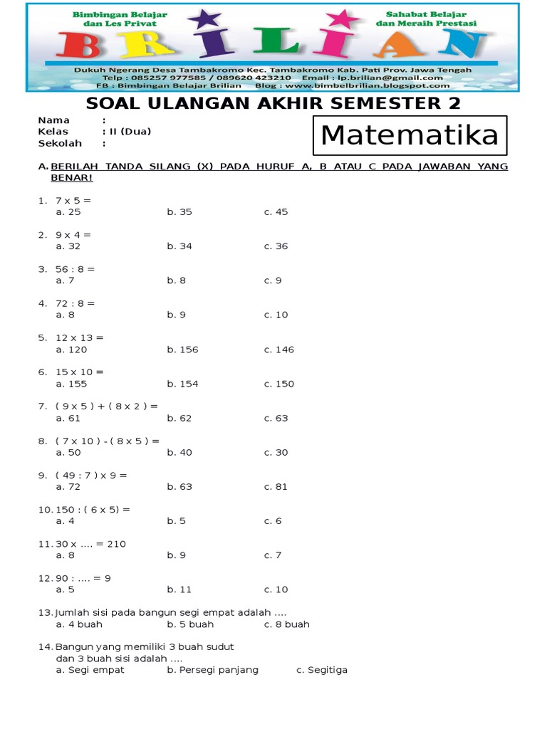 7 Rahasia Nilai Sempurna dengan Latihan Soal Kelas 2 Semester 1 yang Wajib Dicoba Anak 7 Rahasia Nilai Sempurna dengan Latihan Soal Kelas 2 Semester 1 yang Wajib Dicoba Anak