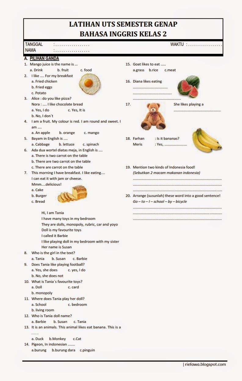 soal kelas 2 sd bahasa inggris soal kelas 2 sd bahasa inggris
