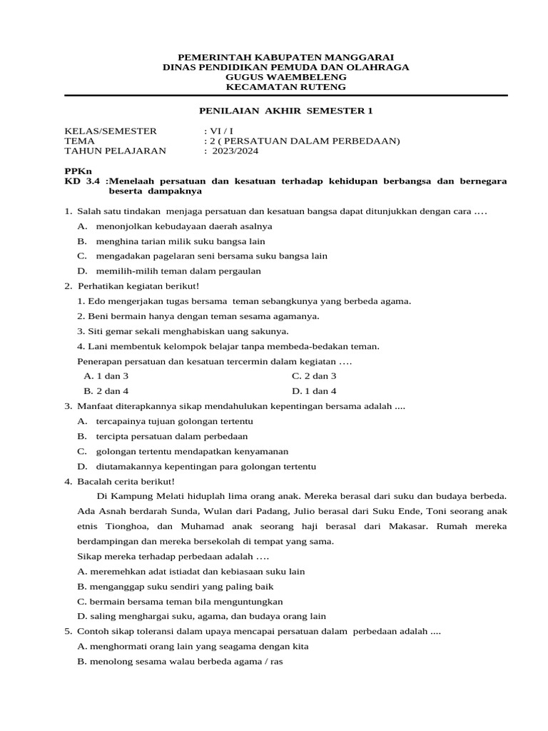 soal tema 2 kelas 6 soal tema 2 kelas 6