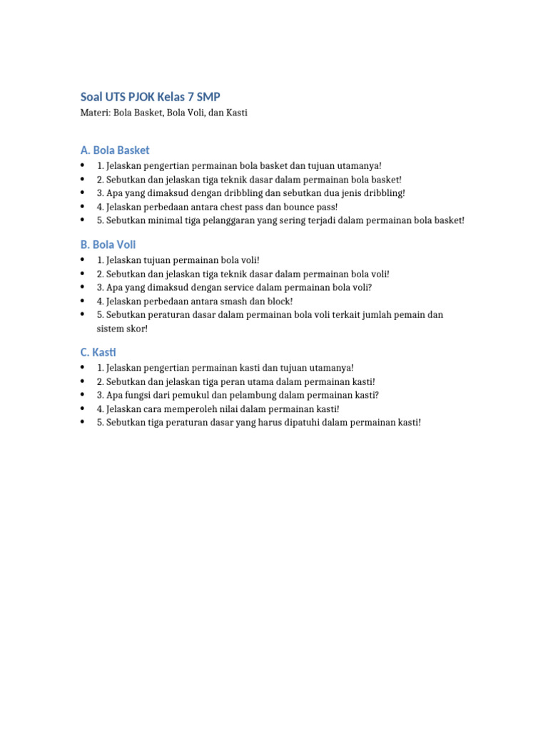 Soal UTS PJOK Kelas 7 PDF