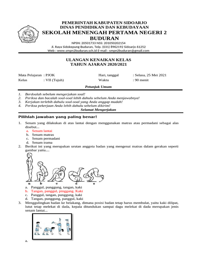 soal ukk pjok kelas 7 semester 2