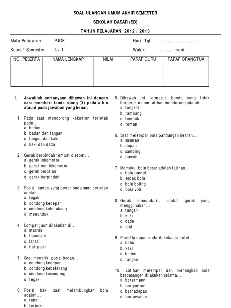 Contoh Soal Pjok Kelas 3 Semester 1 - Piffle me Contoh Soal Pjok Kelas 3 Semester 1 - Piffle me